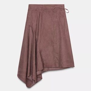 Zara NWT WASHED-EFFECT ASYMMETRIC SARONG SKIRT – DARK BURGUNDY Small